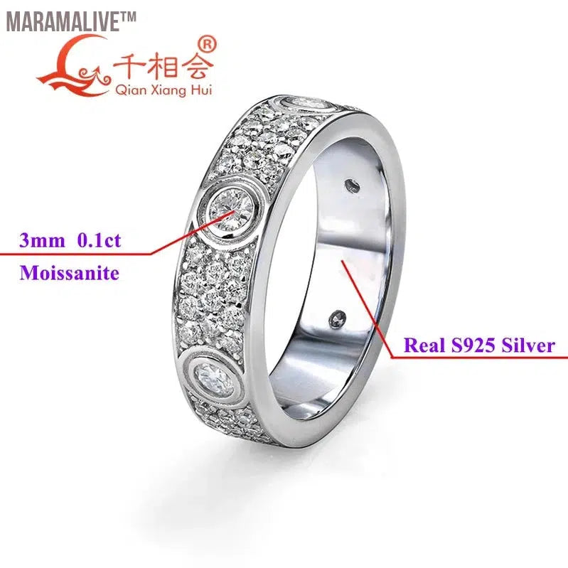 925 silver solid rings Classic Love Three Rows Of Luxury Eternity Ring D VVS Moissanite Wedding Engagement Ring Ladies men