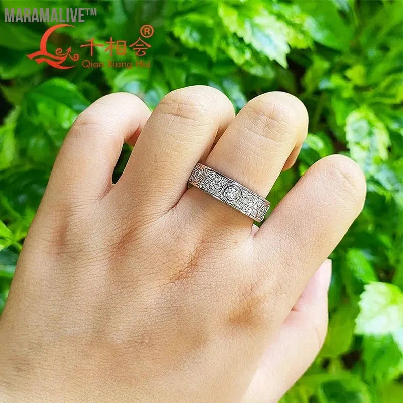 925 silver solid rings Classic Love Three Rows Of Luxury Eternity Ring D VVS Moissanite Wedding Engagement Ring Ladies men