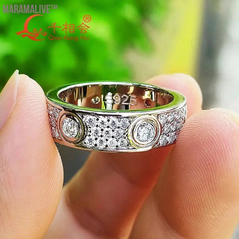 925 silver solid rings Classic Love Three Rows Of Luxury Eternity Ring D VVS Moissanite Wedding Engagement Ring Ladies men