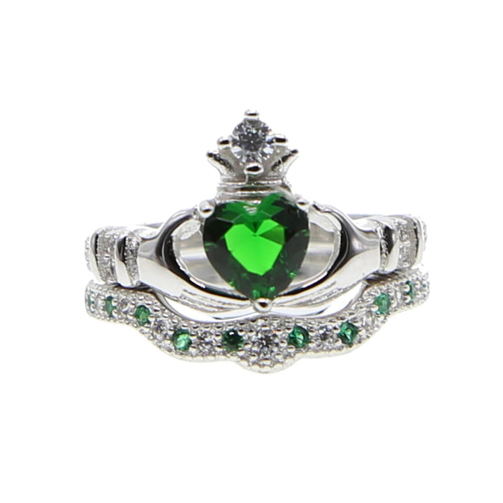 925 sterling silver factory wedding engagement heart irish claddagh promise ring set