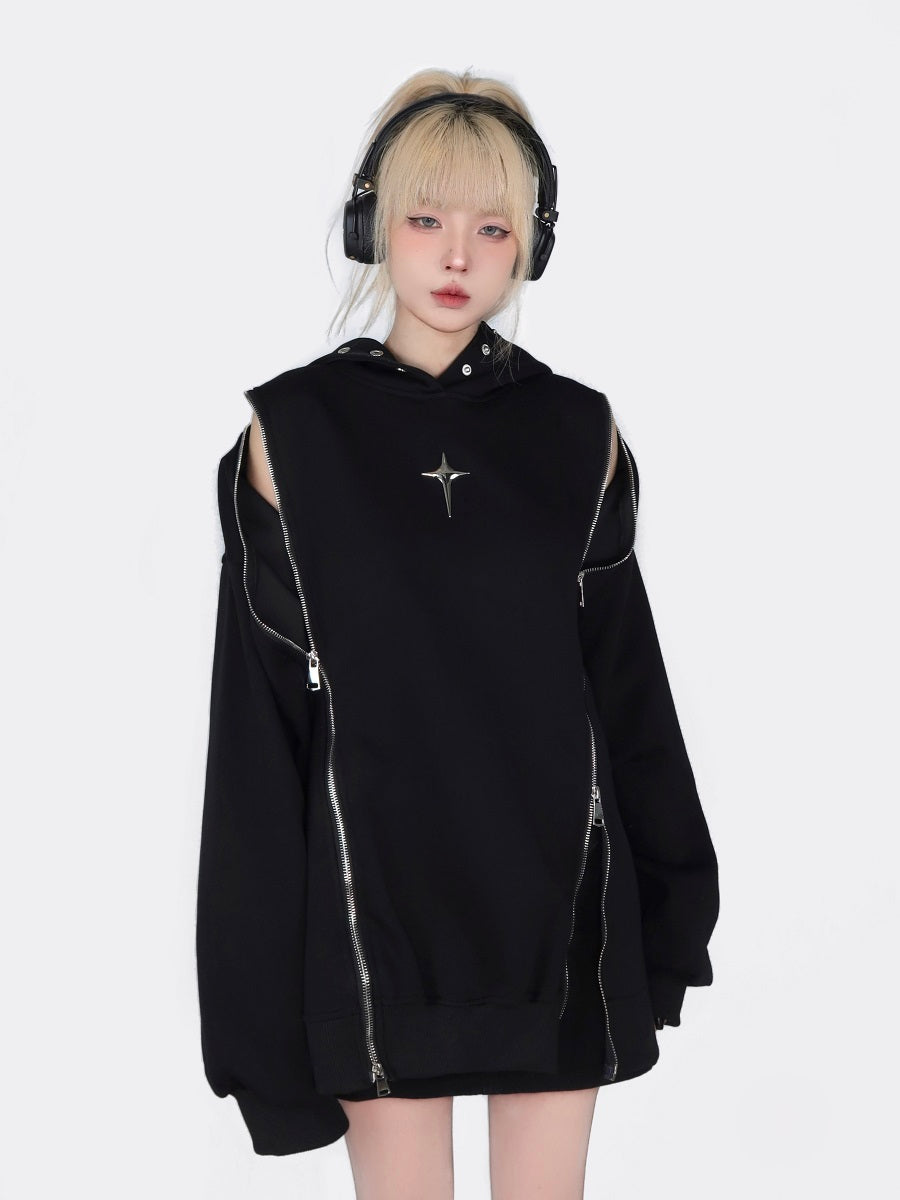 Hollow Out Shoulder-baring Hoodie Coat
