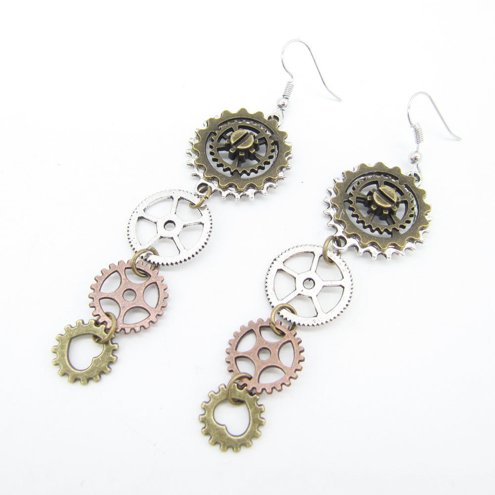 A pair of Maramalive™ European and American Retro Gear Earrings Steampunk DIY Handmade with gears and wings.