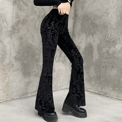 Girl Student Suede Embossed Casual Wide Leg Pants