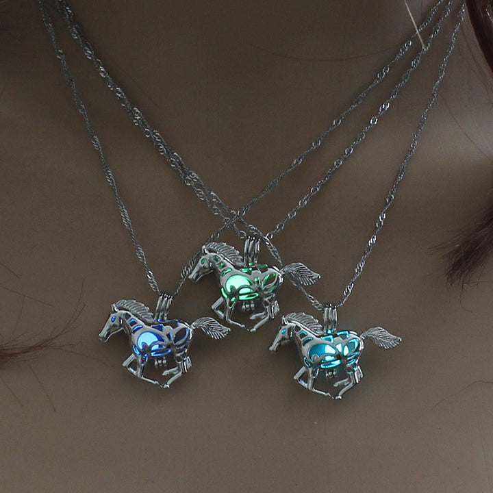 Three Halloween Multi-colored Glow-in-the-dark Necklaces with a horse on them by Maramalive™.