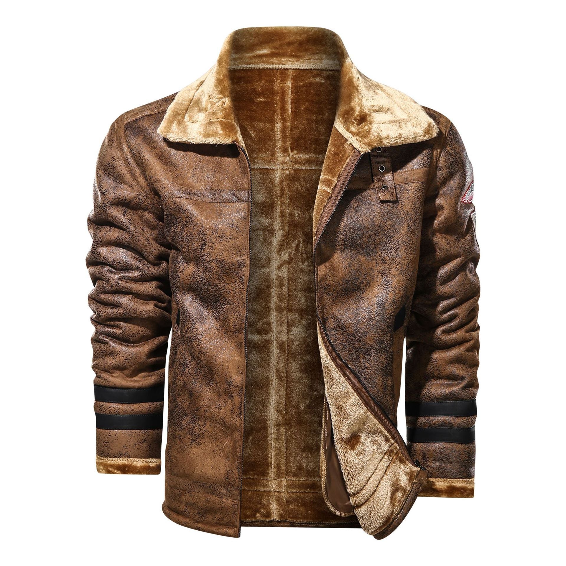 A Maramalive™ Faux Fur + Leather Motorcycle Retro Jacket: Vegan-Friendly Vintage Coat with a faux fur collar.