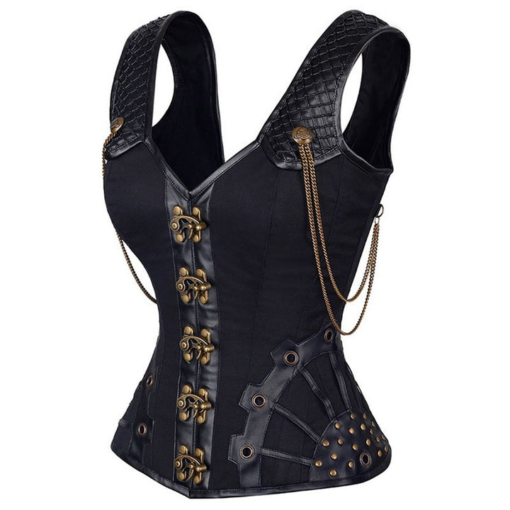 Maramalive™ New Steel Rib Gothic Shapewear with bronze buckles, chain details, quilted shoulder panels, and excellent chest support.