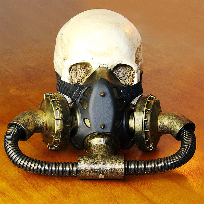 A Maramalive™ Steampunk Halloween Masquerade Mask Holiday Party Supplies with a gas mask on top of it.