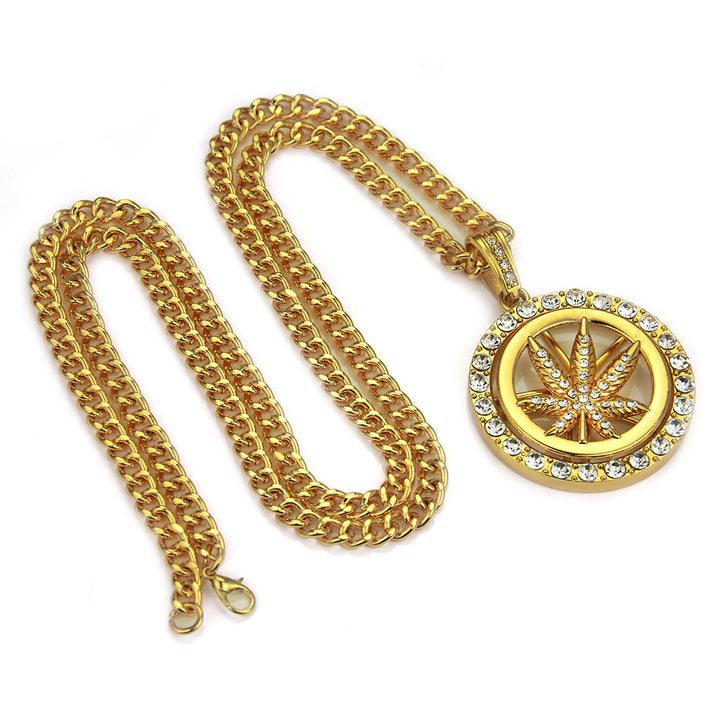 Hip Hop Necklace Pendant - Diamond Maple Leaf Turntable 
