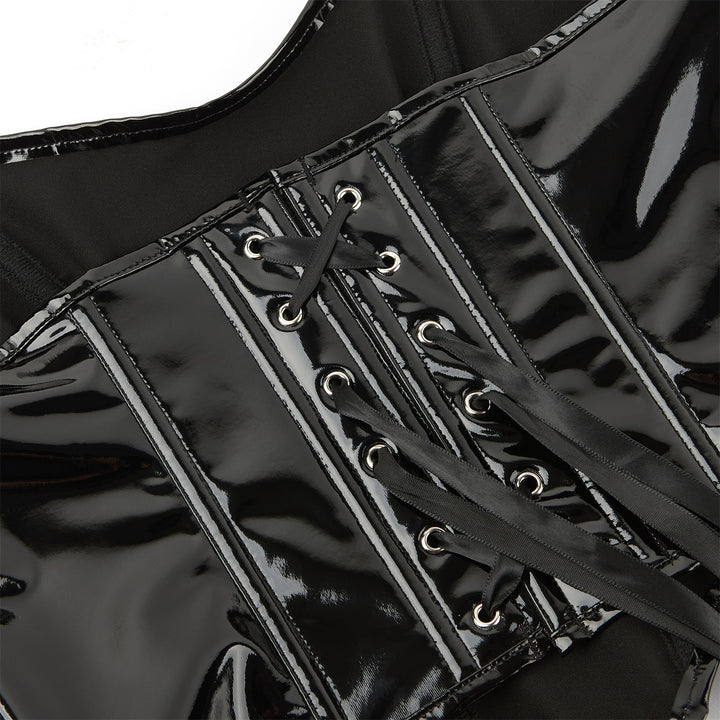 A Maramalive™ Gothic Zippered Leatherette Corset Shapes Your Body on a white background.