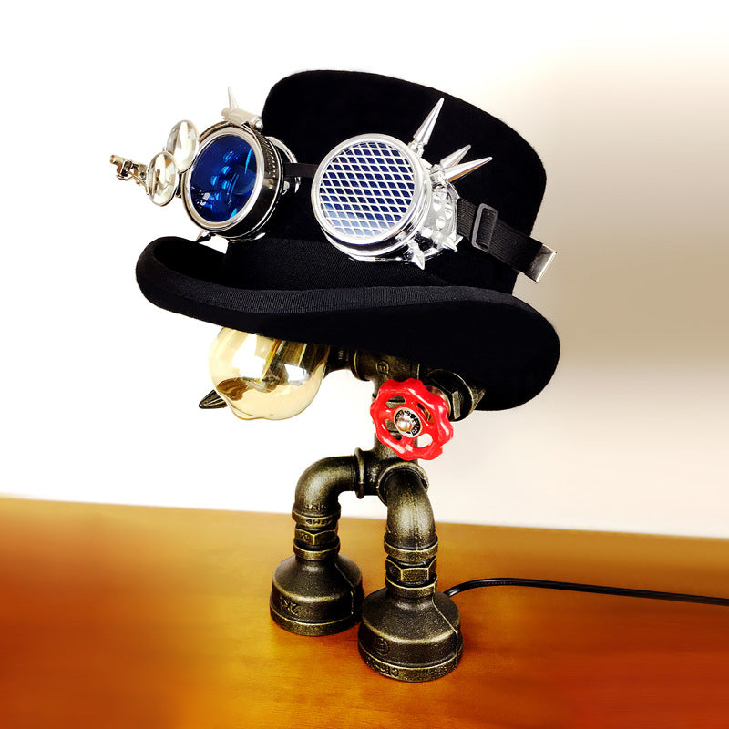 A Steampunk creative retro top hat and goggles lamp by Maramalive™.