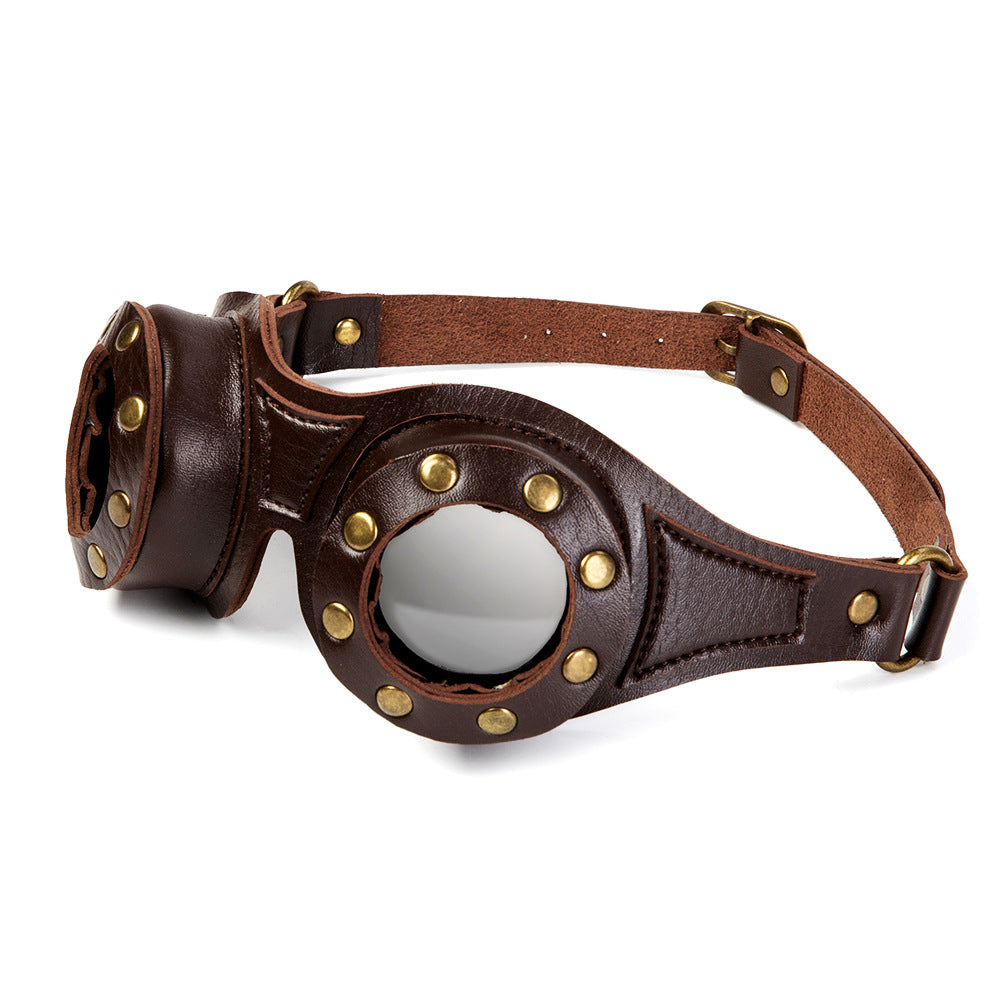 A pair of Steampunk Industrial Retro Goggles with brown leather straps made by Maramalive™.