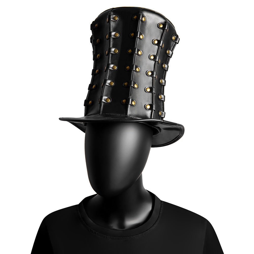 Punk Unisex Studded High  Banquet PU Top Hat
