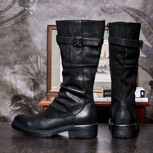 A pair of Maramalive™ High Top Platform Biker Boots on a table.
