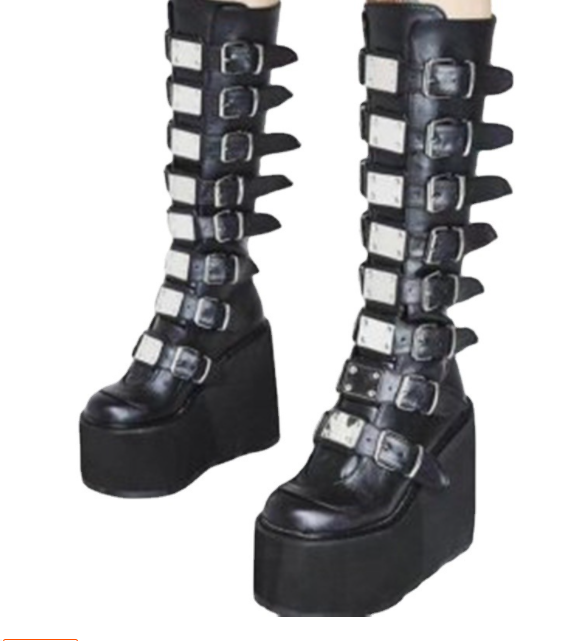 Gothic Platform Boots with Large Metal Buckle Clasps