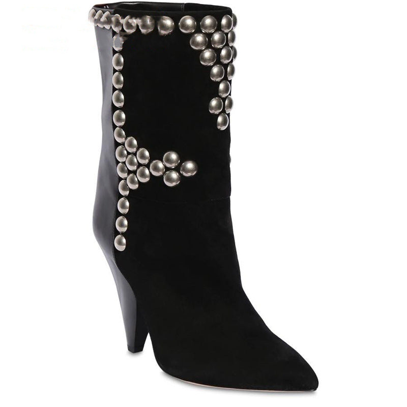 Studded Wedge Heel Point Toe Over-the-knee Boots