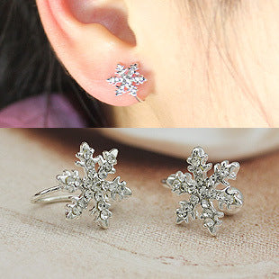 A pair of Cute Full Diamond Snowflake Invisible U-shaped Ear Clip Without Pierced Ears by Maramalive™.