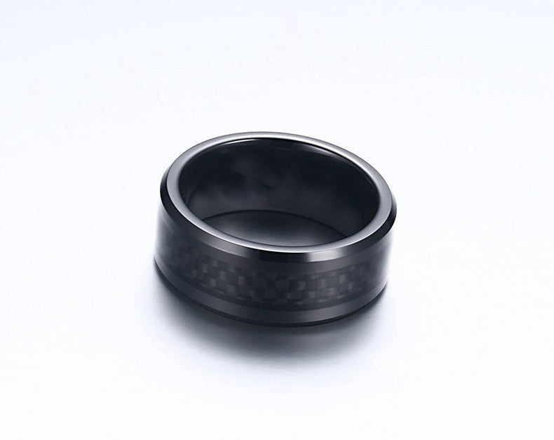 European And American Black Carbon Fiber Tungsten Steel Ring