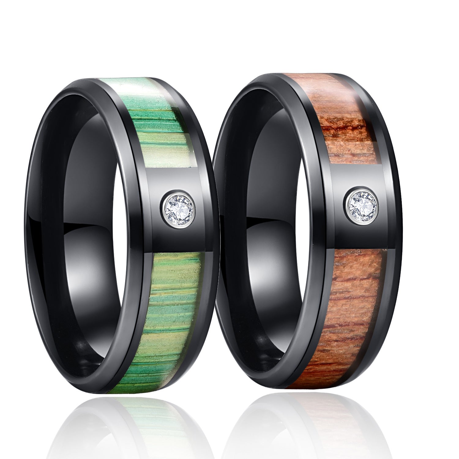 Titanium Steel Ring Acacia Ebony Teak