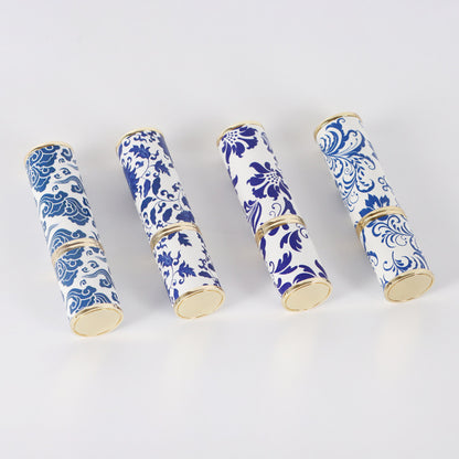 A set of four Blue And White Porcelain Vintage Perfume Sub-bottles with gold accents by Maramalive™.