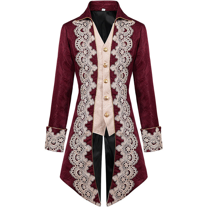 A group of Men's Steampunk Medieval Dovetail Costume jackets in different colors from Maramalive™.