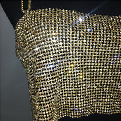 Women's Backless Diamond-studded Chain Top
