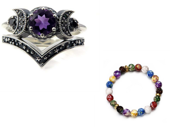 Triple Moon Goddess Gothic Amethyst Crystal Maramalive™ Ring.