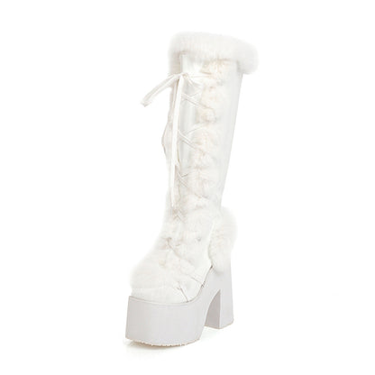 High Heeled Platform Thick Soled Snow Boots Fur Boots