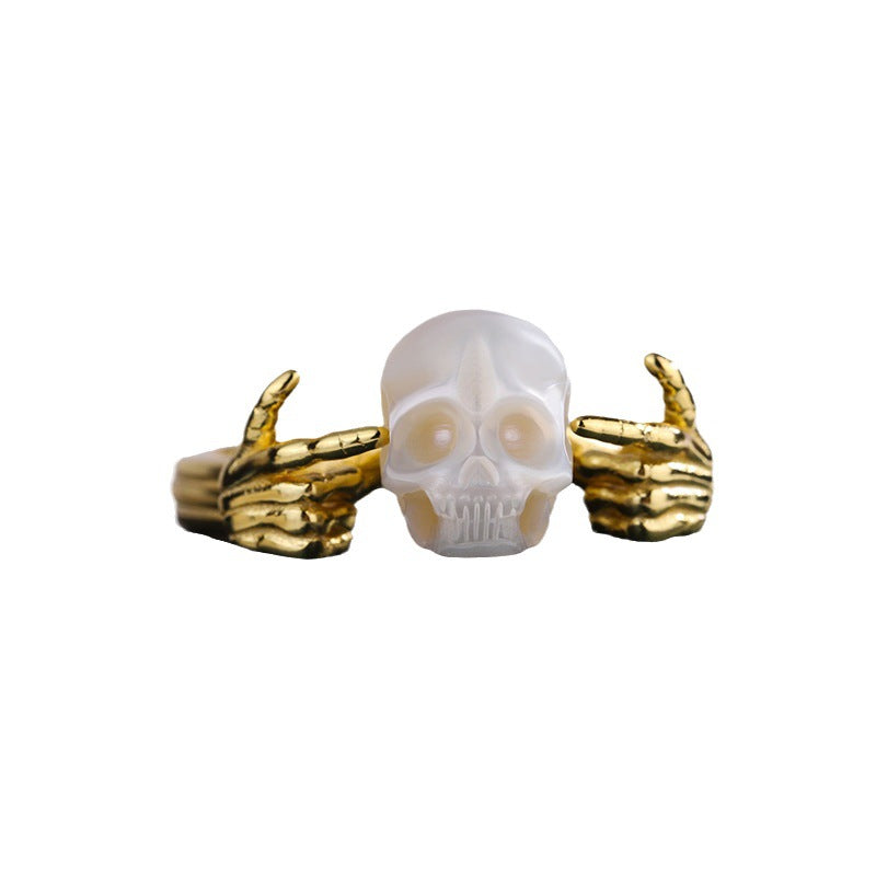 New Gothic Pearl Skull Head Women's Ring