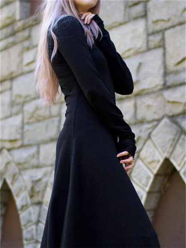 Gothic Long Sleeve Dress - Vintage Black Train Skirt Style from Maramalive