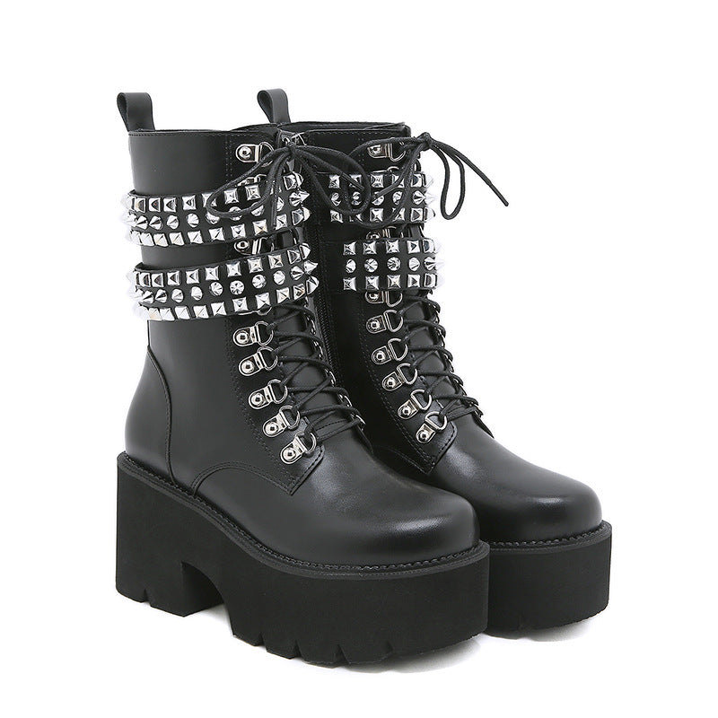 Gothic Style Fashion Rivet Mid-calf Boots For Women
