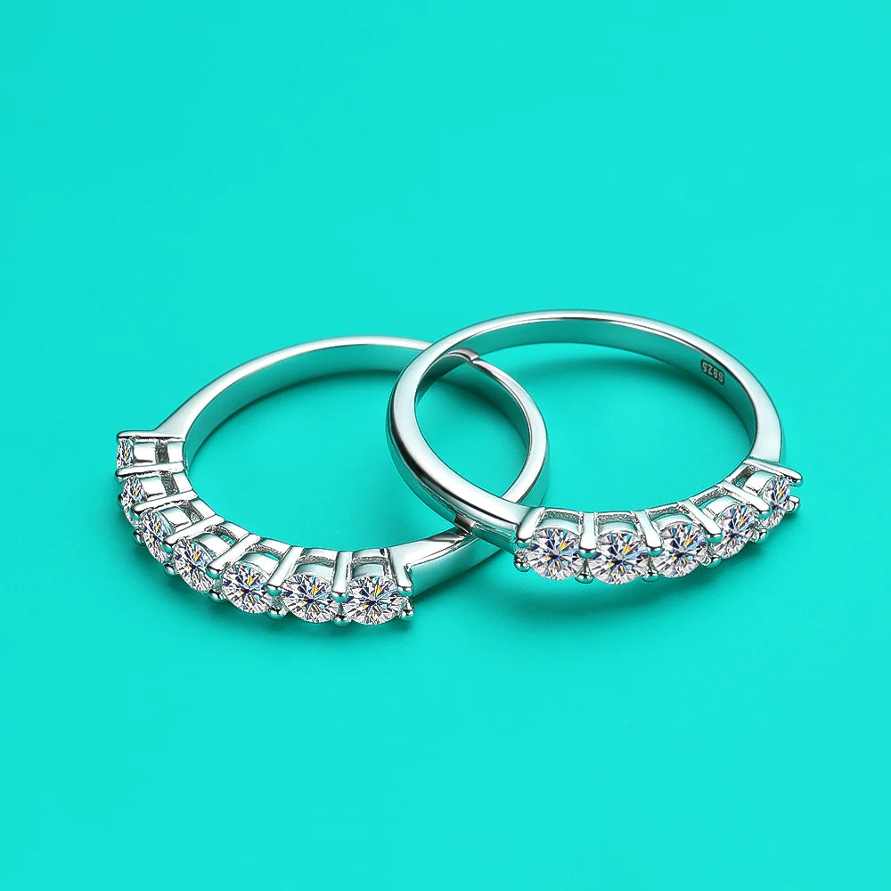 Moissanite Ring s925 Sterling Sliver Plated 18k White Gold Eternity Band Wedding Engagement Rings For Women