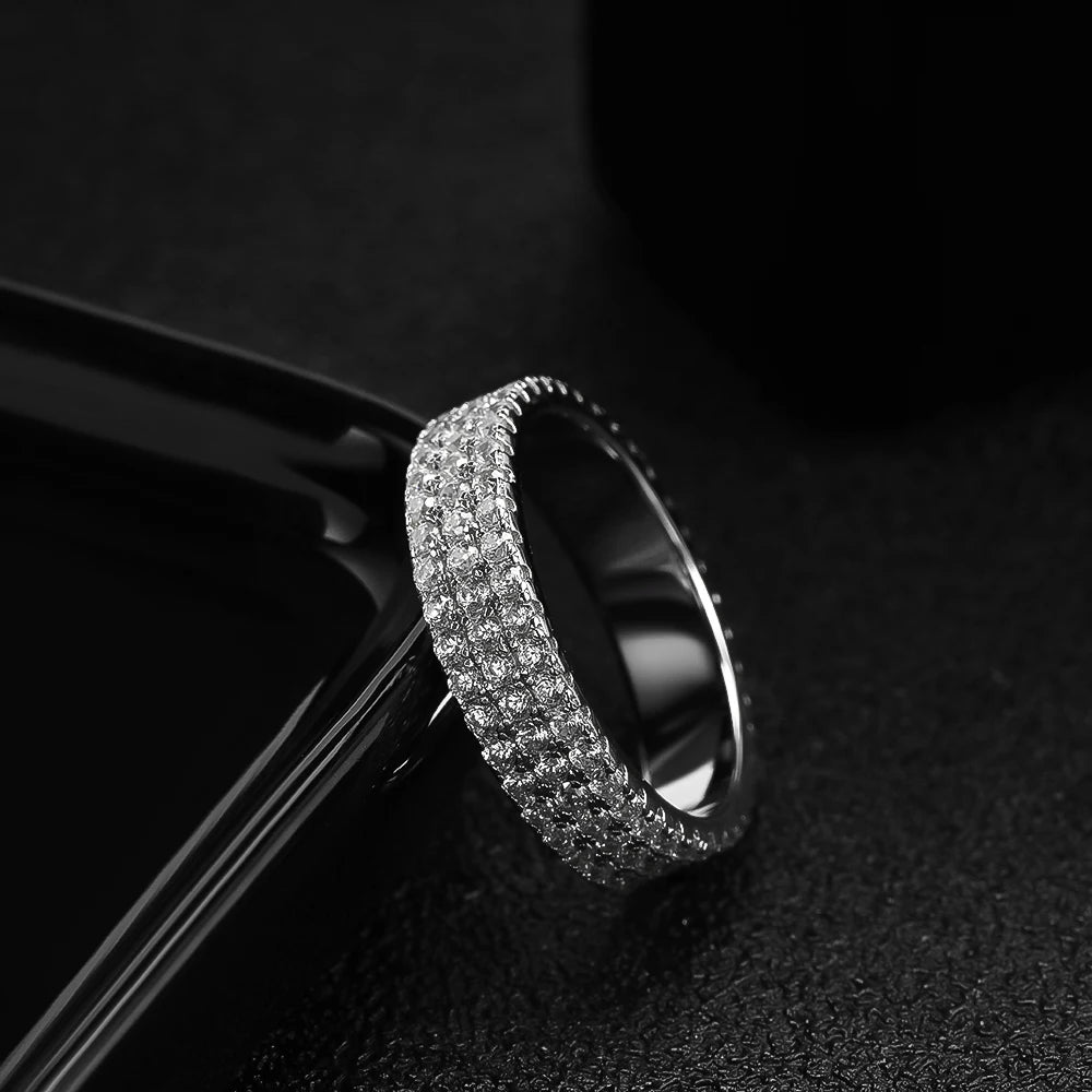 Full Moissanite Ring 925 Sterling Sliver Plated 18k Eternity Band Hip Hop Rings for Woman Man Party Sparkling Jewely
