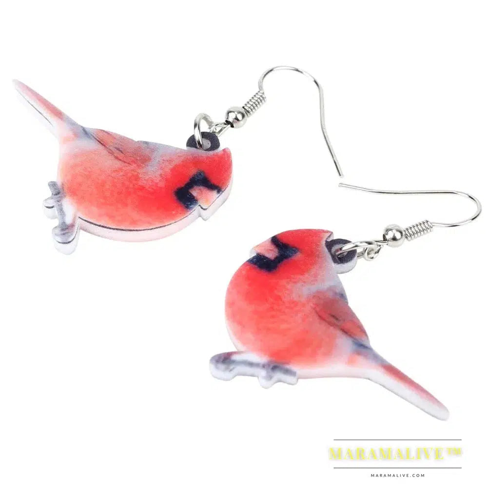 Acrylic Unique Northern Cardinal Bird Earrings Big Long Dangle Drop Novelty North America Animal Jewelry For Women Girls