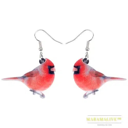 Acrylic Unique Northern Cardinal Bird Earrings Big Long Dangle Drop Novelty North America Animal Jewelry For Women Girls