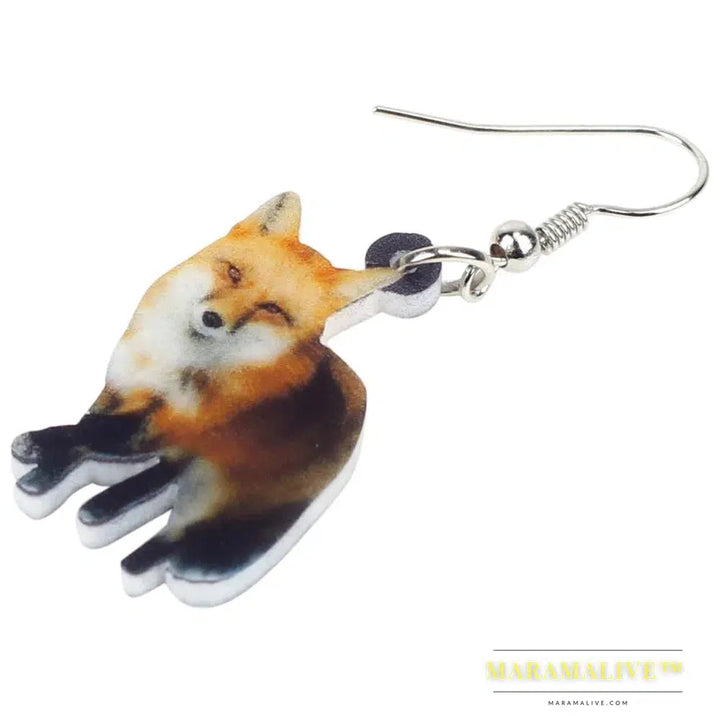 Acrylic Unique Walking Fox Earrings Big Long Dangle Drop Fashion Jewelry For Women Girls Teens Animal Charms Gift