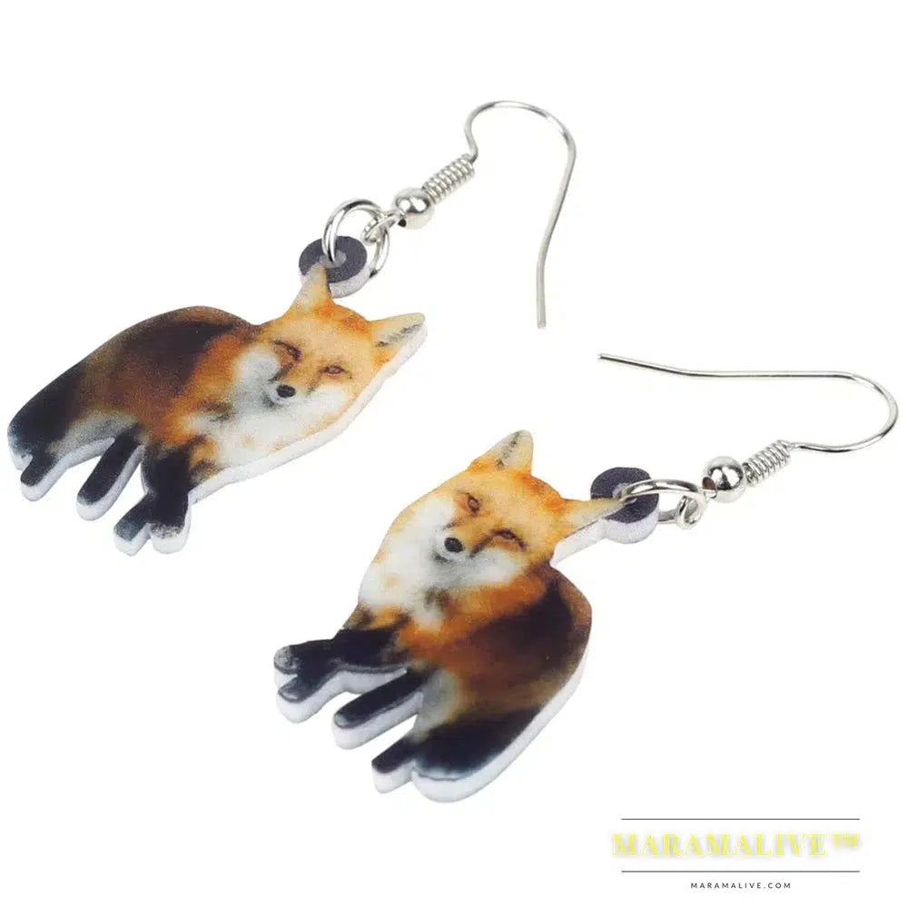 Acrylic Unique Walking Fox Earrings Big Long Dangle Drop Fashion Jewelry For Women Girls Teens Animal Charms Gift