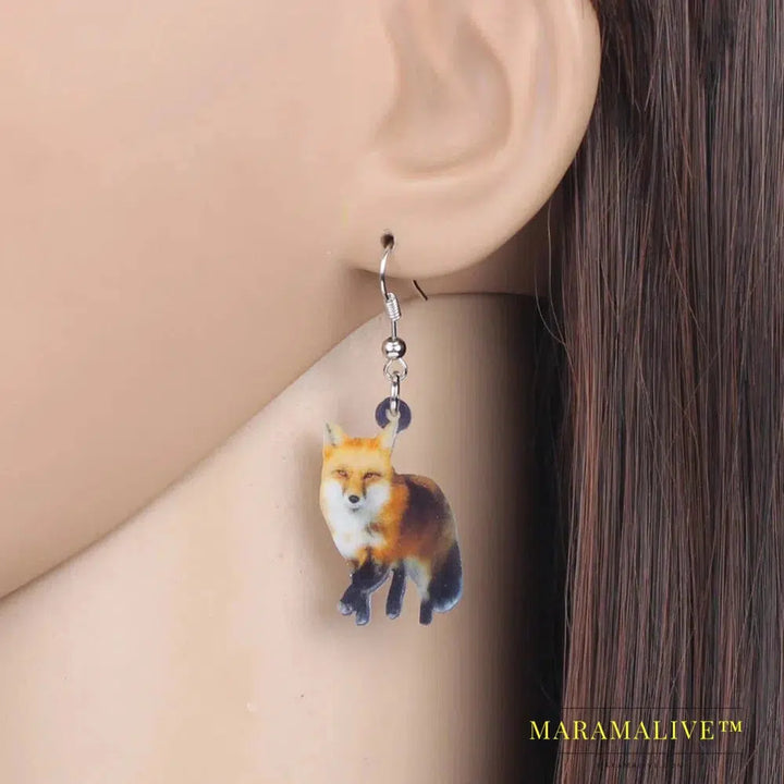 Acrylic Unique Walking Fox Earrings Big Long Dangle Drop Fashion Jewelry For Women Girls Teens Animal Charms Gift