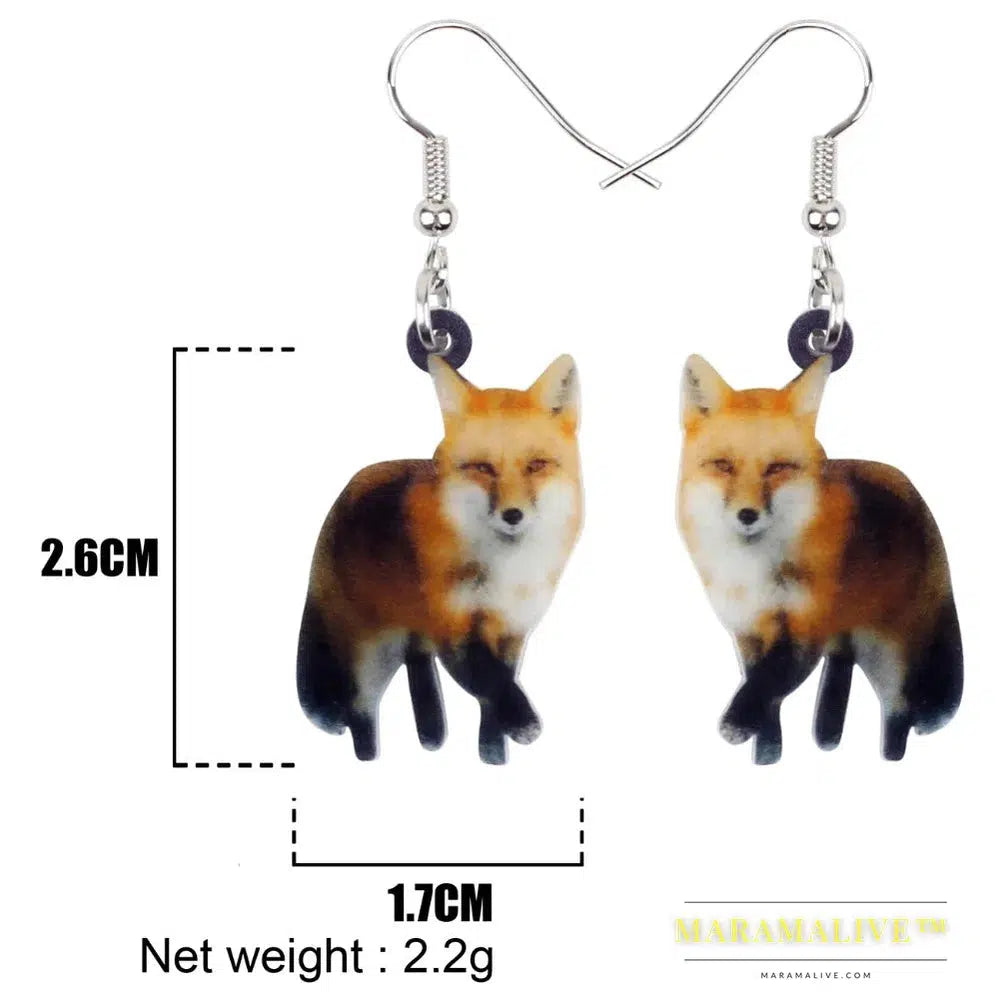 Acrylic Unique Walking Fox Earrings Big Long Dangle Drop Fashion Jewelry For Women Girls Teens Animal Charms Gift