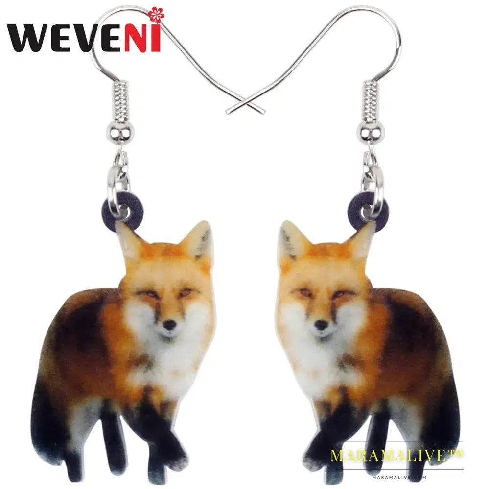 Acrylic Unique Walking Fox Earrings Big Long Dangle Drop Fashion Jewelry For Women Girls Teens Animal Charms Gift