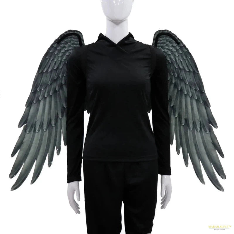 Adult Halloween Black White Feathers 3D Angel Wings Cosplay Costume Mardi Gras Mysterious Play Dress Up Carnival Accessories