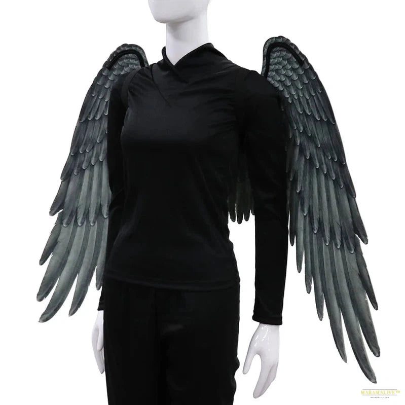 Adult Halloween Black White Feathers 3D Angel Wings Cosplay Costume Mardi Gras Mysterious Play Dress Up Carnival Accessories