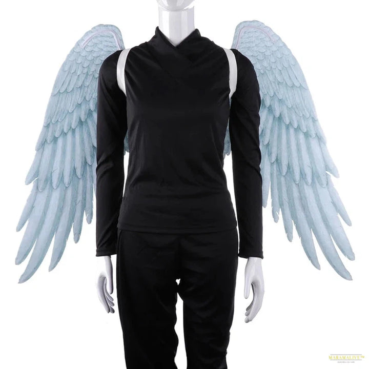 Adult Halloween Black White Feathers 3D Angel Wings Cosplay Costume Mardi Gras Mysterious Play Dress Up Carnival Accessories