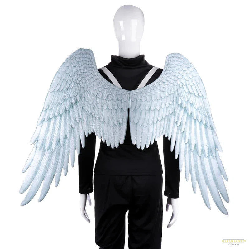 Adult Halloween Black White Feathers 3D Angel Wings Cosplay Costume Mardi Gras Mysterious Play Dress Up Carnival Accessories