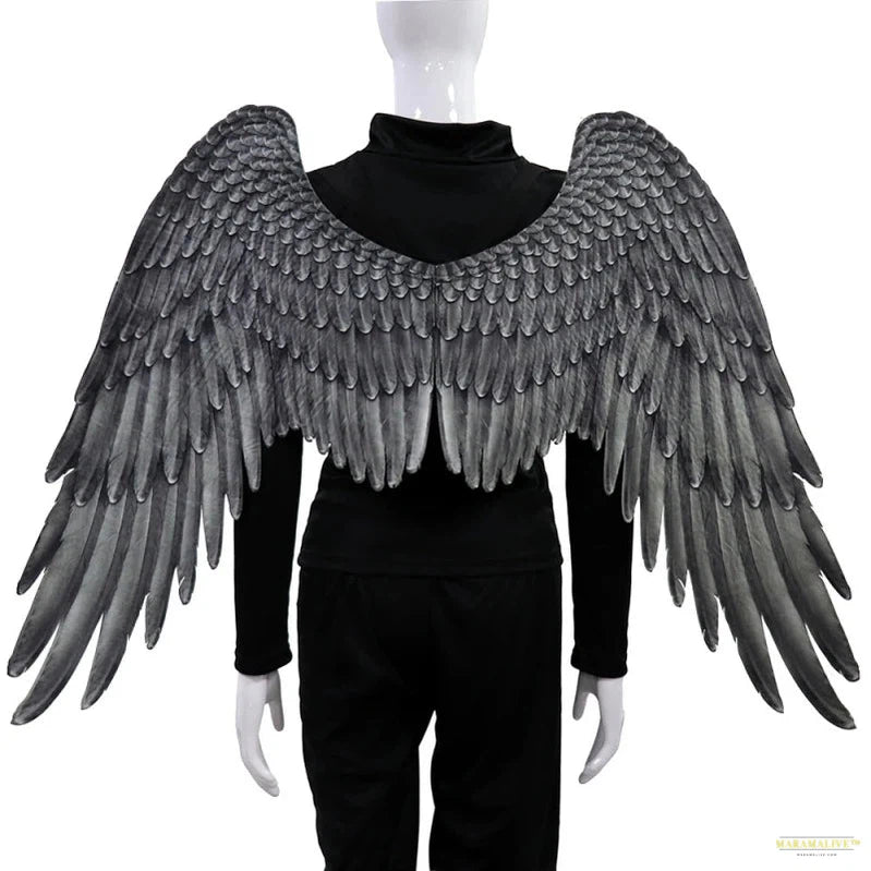 Adult Halloween Black White Feathers 3D Angel Wings Cosplay Costume Mardi Gras Mysterious Play Dress Up Carnival Accessories