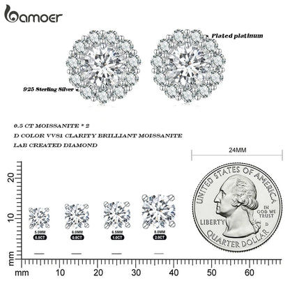 Classic Moissanite Stud Earrings 925 Silver Detachable Flower Earrings for Women D Color Lab Diamond Wedding Jewelry