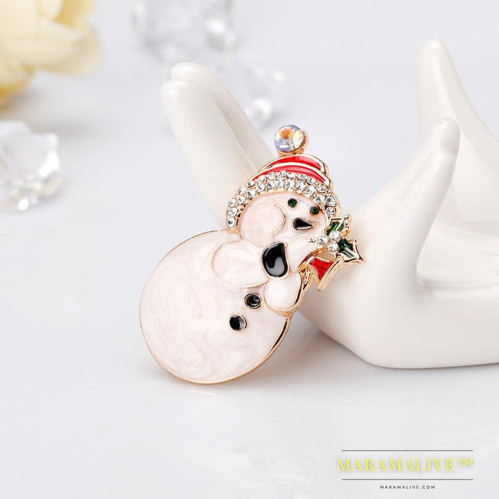 Alloy Diamond-studded Christmas Snowman Brooch