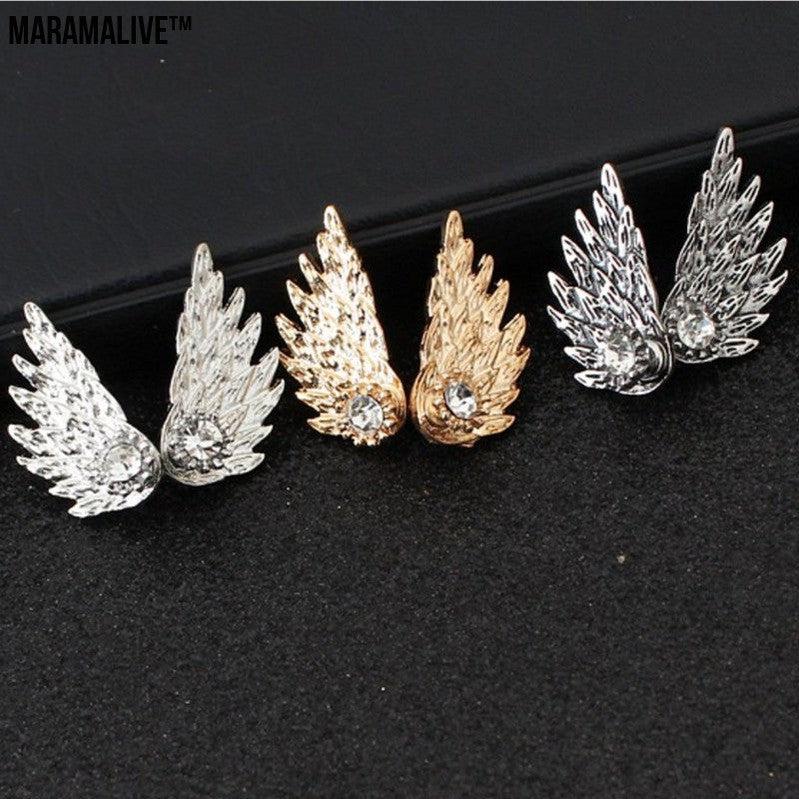 Angel Wings Women Earrings Inlaid Crystal Ear Jewelry Earring Party Gothic Feather Earrings Fashion Bijoux Gold Color