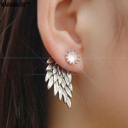 Angel Wings Women Earrings Inlaid Crystal Ear Jewelry Earring Party Gothic Feather Earrings Fashion Bijoux Gold Color