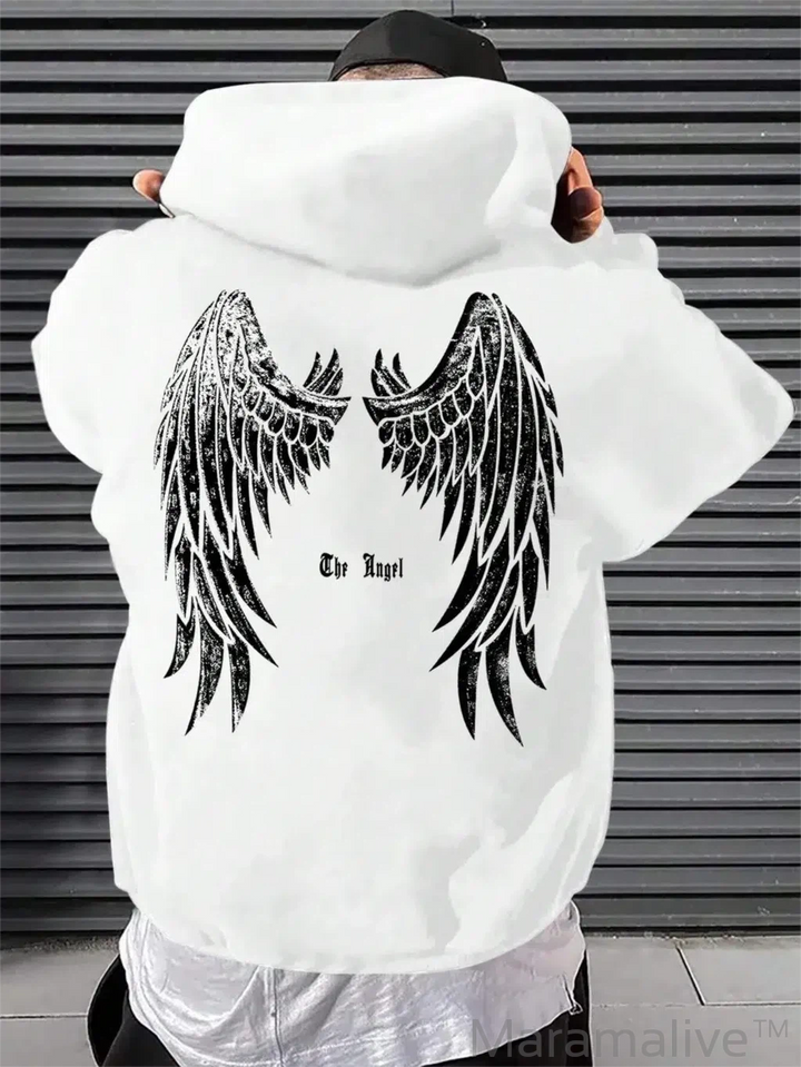 Angel's Wings Printing Unisex Hoodie O-Neck All Match Loose Sweatshirt Fashion Fleece Basic Daily Comfortable Hoodie Autumn Clothes