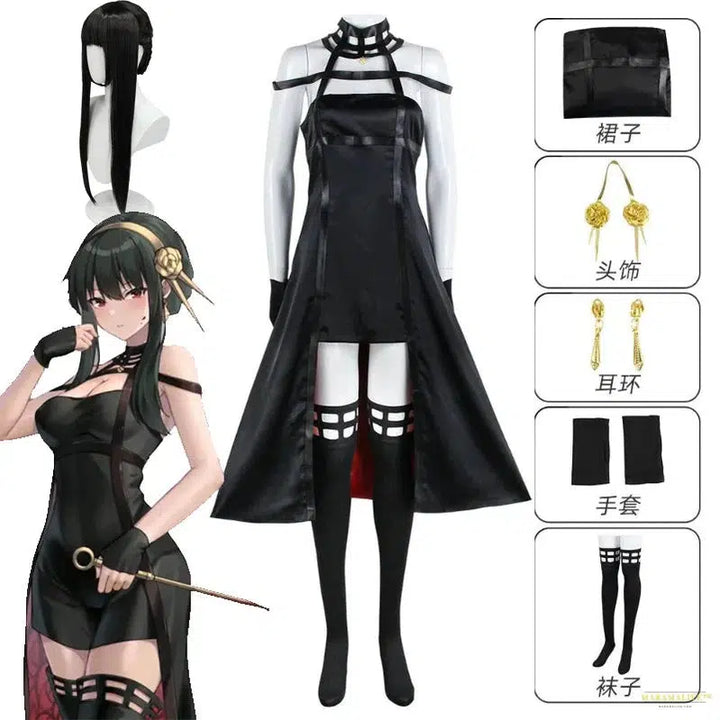 Anime Spy X Family Yor Forger Cosplay Wig Dress Suit Assassin Gothic Black Red Skirt Outfit Uniform Yor Briar Earring Long Hair